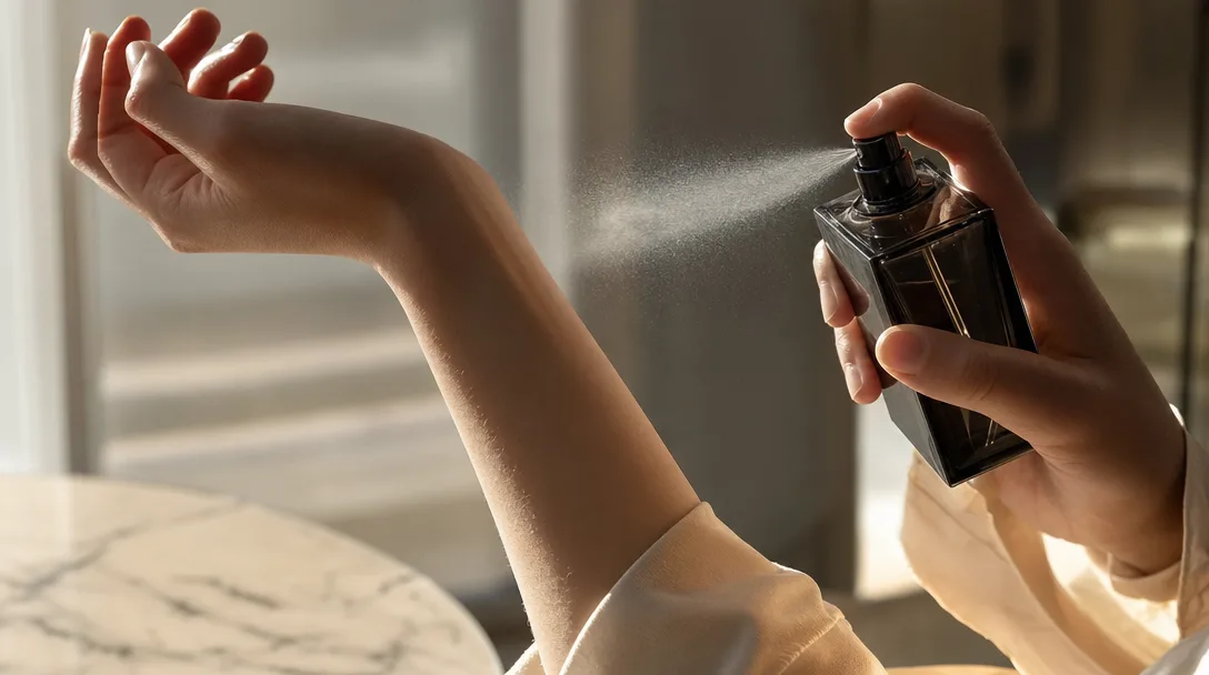 AI Fragrance Ads Break Between Bottle, Skin, and Air - in-article production visual 1